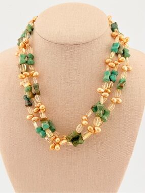 Boho Multi-Strand Green Chrysoprase & Cultured Pearl Statement Necklace